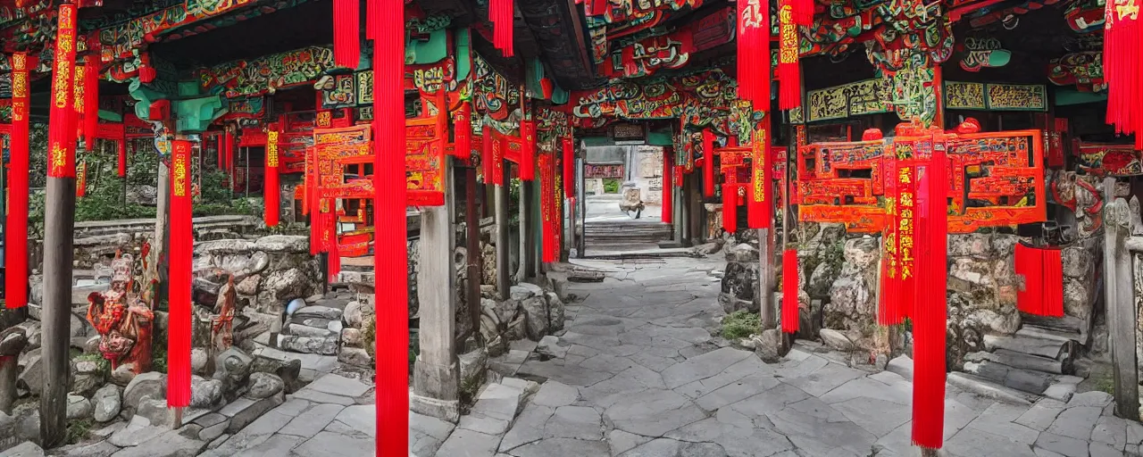 Image similar to chinese traditional shrine on hill cyberpunk