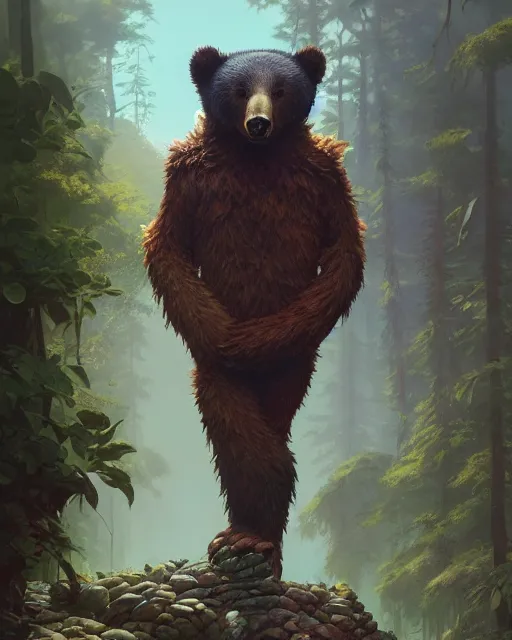 Image similar to highly detailed surreal vfx portrait of a stonepunk bear, stephen bliss, unreal engine, greg rutkowski, loish, rhads, beeple, makoto shinkai and lois van baarle, ilya kuvshinov, rossdraws, tom bagshaw, alphonse mucha, global illumination, detailed and intricate environment