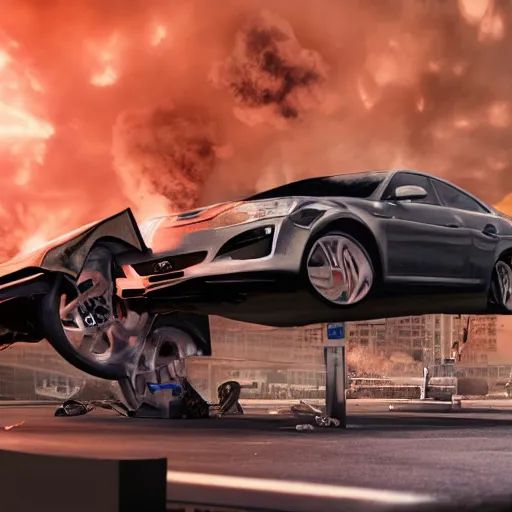 Prompt: powerful man lifts and smashes cars, high definition movie, photorealistic detail, futuristic production, adventure movie, 8 k