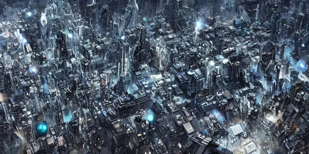 Prompt: incomprehensible space city, galaxy, highly detailed, epic, si - fi, insanely complex, 8 k, sharp focus, hyperrealism,