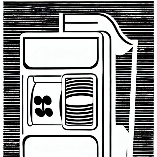 Image similar to book illustration of a slot machine, book illustration, monochromatic, white background, black and white image