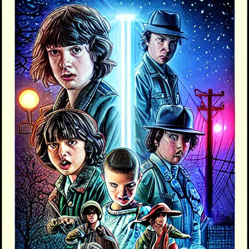 Image similar to stranger things poster, alan lee