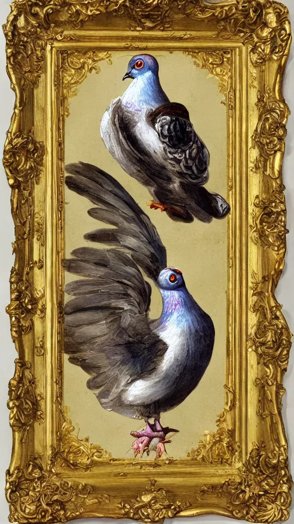 Image similar to rococo painting of a pigeon, y 2 k aesthetic, clip art