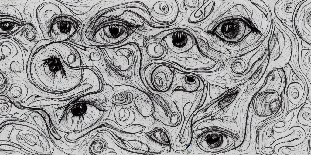 Prompt: tapestry of eyes, sketch, outline, illustration