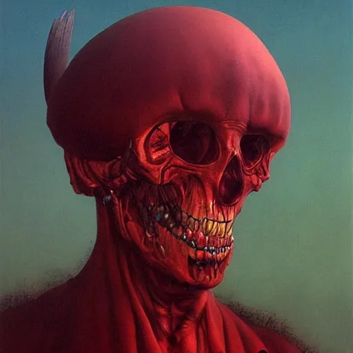 Image similar to Angry Pirate portrait, dark fantasy, maroon, artstation painted by Zdzisław Beksiński and Wayne Barlowe