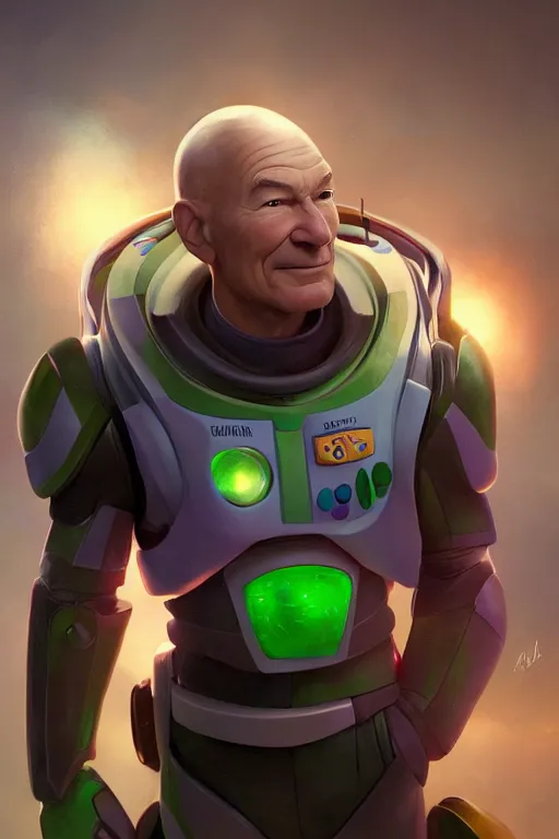 Prompt: patrick stewart as buzz lightyear, 3 d render, hyper - realistic detailed portrait, ruan jia, wlop. scifi, fantasy, magic the gathering, hyper detailed, octane render, concept art, peter mohrbacher