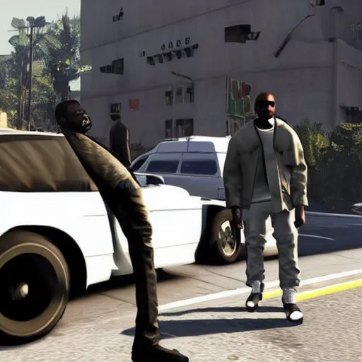 Prompt: kanye west, gta v style, cover