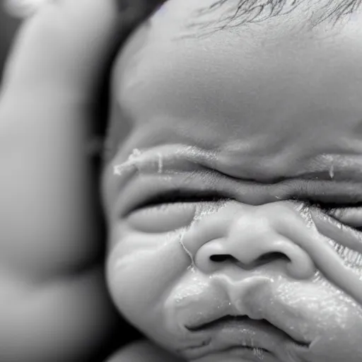 Prompt: close up of a baby crying, realistic, photograph, 2022