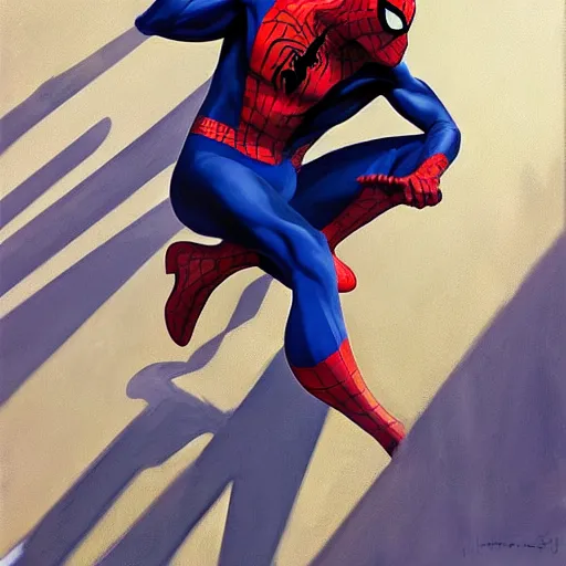 Image similar to greg manchess portrait painting of spider - man, medium shot, asymmetrical, profile picture, organic painting, sunny day, matte painting, bold shapes, hard edges, street art, trending on artstation, by huang guangjian and gil elvgren and sachin teng