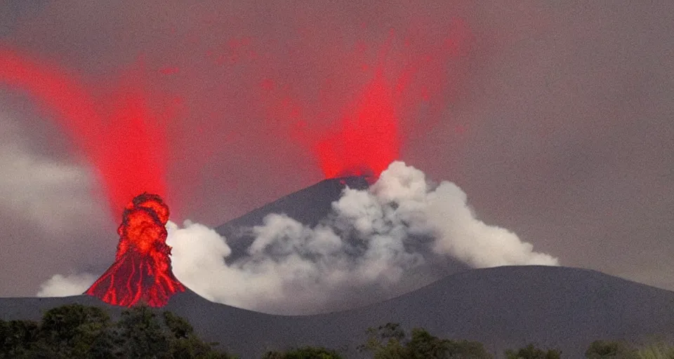 Prompt: a volcano made of ivory vines and crimson rocks enters in eruption, it spits a smoke in the shape of demonic eye, from Naruto