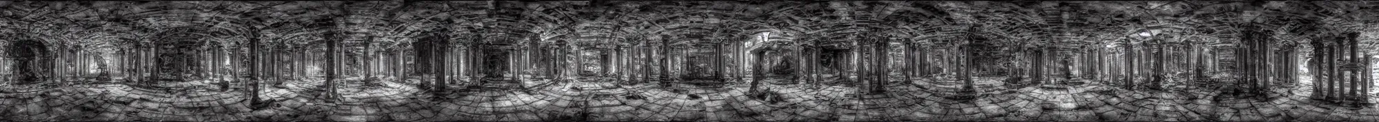 Image similar to photo of an immersive forgotten panopticon well, with columns and destroyed cybernetics from an ancient civilization, photorealistic, full of eyes, higly detailed dark, 3 6 0 picture, panorama, 3 5 mm slide, trending on flickr, in the style of francesca woodman, zachary corzine, zhelong xu, greg rutkowski and anders zorn