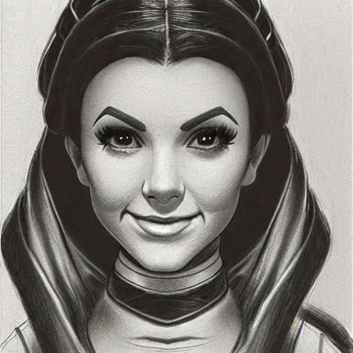 Image similar to milt kahl pencil sketch of victoria justice as princess leia