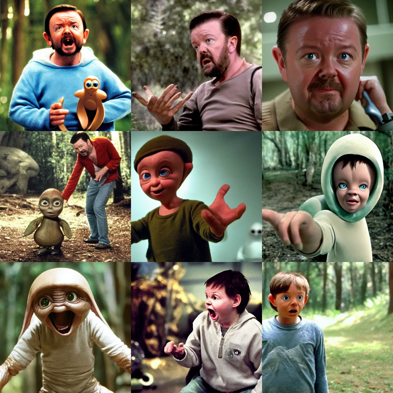 Prompt: ricky gervais as et the extra terrestrial, still from the movie