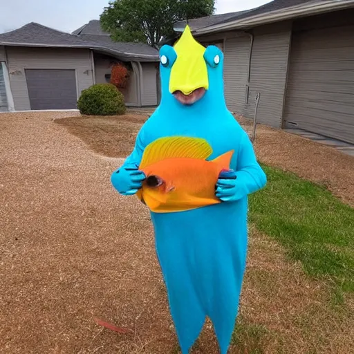 Image similar to a person in a fish costume, craigslist photo