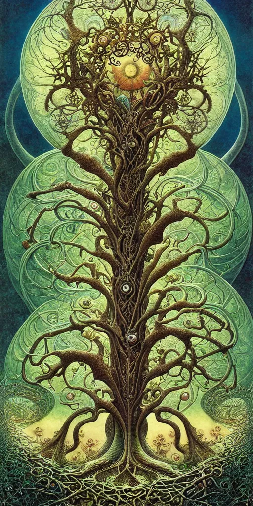 Image similar to tree of life by roger dean and andrew ferez, art forms of nature by ernst haeckel, divine chaos engine, symbolist, visionary, art nouveau, botanical fractal structures, organic, detailed, realistic, surreality