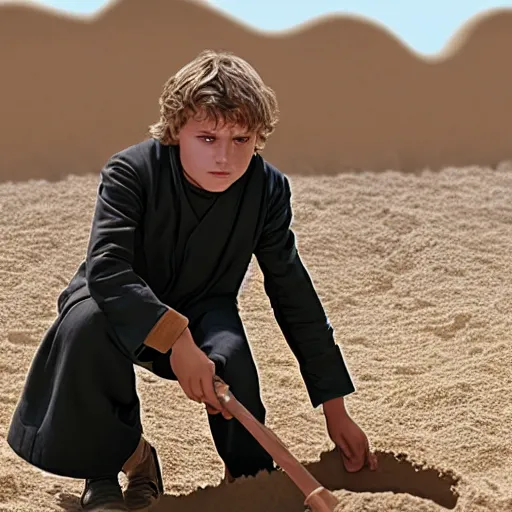 Image similar to Picture of Anakin Skywalker building a sand castle on Tatooine