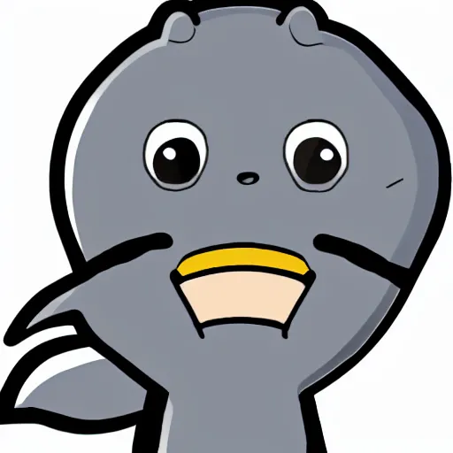 Image similar to An emote of a grey cartoon dolphin doing the ConcernDoge look