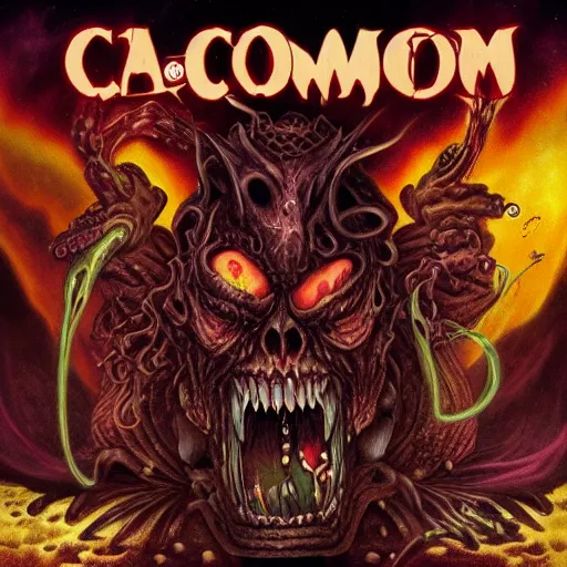 Prompt: Cacodemon oldschool metal cover art