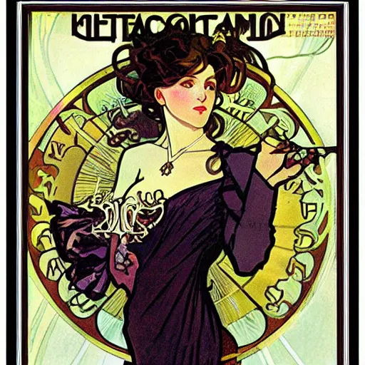 Image similar to occult detective, painted by alphonse mucha