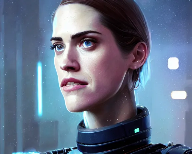 Image similar to highly detailed portrait of allison williams as an android, in detroit : become human, stephen bliss, unreal engine, fantasy art by greg rutkowski, loish, rhads, ferdinand knab, makoto shinkai and lois van baarle, ilya kuvshinov, rossdraws, tom bagshaw, global illumination, radiant light, detailed and intricate environment