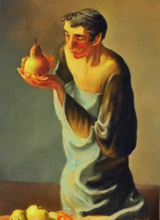 Image similar to vintage beautiful painting of the thief of pears