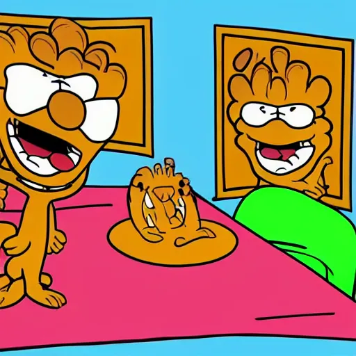 Image similar to garfield in the style of jim davis, animated, cartoon