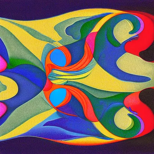 Image similar to colored digital art, by m. c. escher