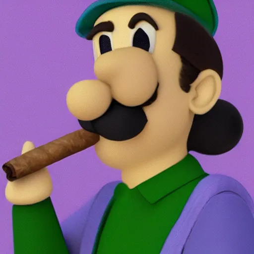 Prompt: 3D portrait of Luigi wearing a pink suit jacket and smoking a cigar, 8k, detailed