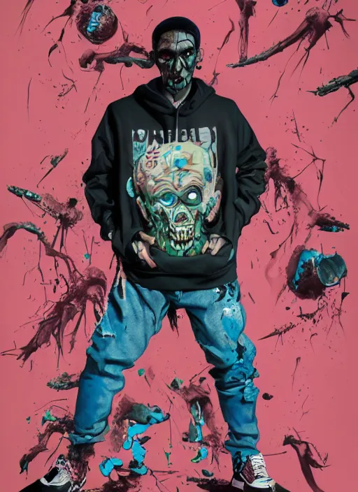 Image similar to zombie full body male modeling hiphop streetwear drip, tristan eaton, victo ngai, artgerm, rhads, ross draws