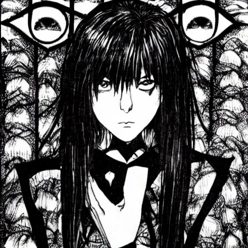 Prompt: amane misa, death note, artwork by Harry Clarke, highly detailed