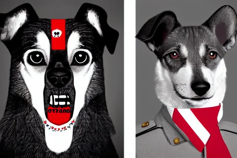 Image similar to dogs with human dictators faces by carlos botelho