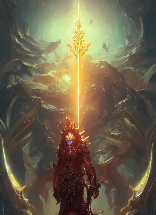 Image similar to legendary sword of technology, ornate gothic baroque spikes, glowing face, detailed realistic, ray tracing, colored gems, art by wlop and greg rutkowski and artgerm