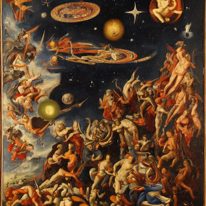 Prompt: the god of space, early netherlandish painting,