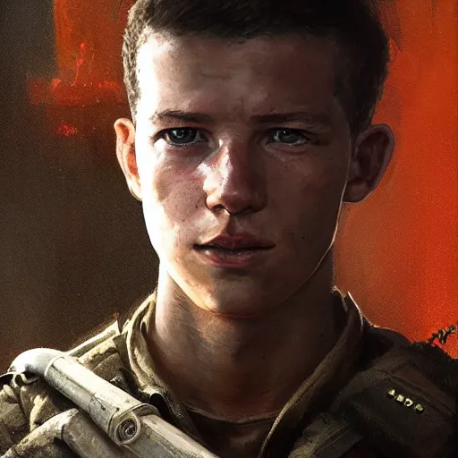 Prompt: portrait of a man by greg rutkowski, tye sheridan as a colonial marine, from aliens franchise, he is about 2 0 years old, military composure, wearing tactical gear of the colonial marines, highly detailed portrait, digital painting, artstation, concept art, smooth, sharp foccus ilustration, artstation hq