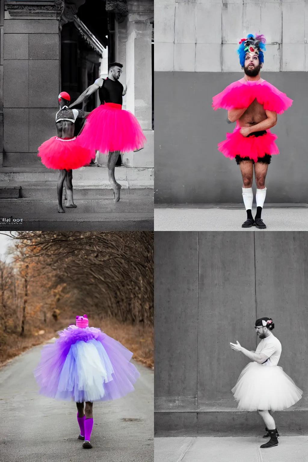 Prompt: A man wearing a tutu. Professional photographer. 2018