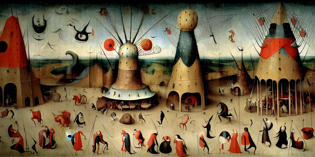Prompt: a beautiful painting of an elaborate circus by hieronymous bosch and wlop