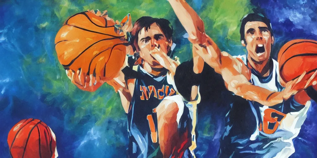 Prompt: portrait of Davy Jones playing basketball, dynamic clean painting