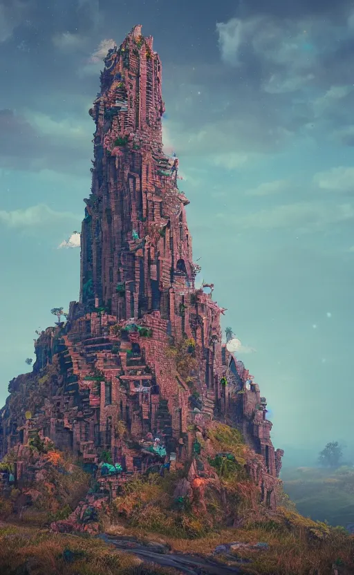 Prompt: a brick wizard tower on a hill, magical, mystical. intricate artwork by Tooth Wu and wlop and beeple. octane render, hyper realism, 8k