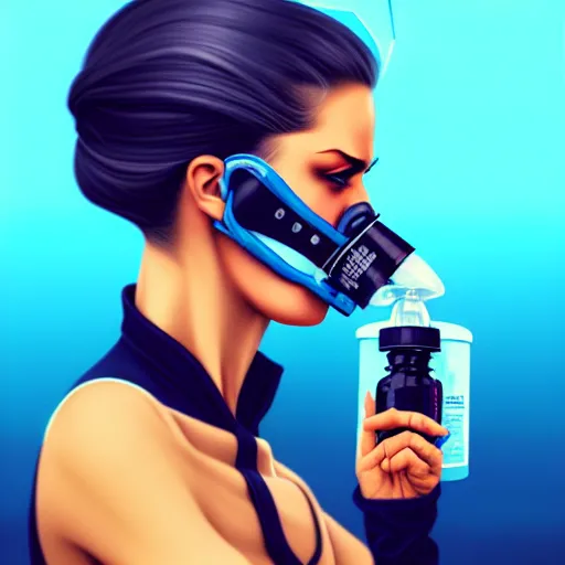 Prompt: a profile photo of an undercover villian with oxygen mask, side profile in underwater, highly detailed, digital painting, artstation, concept art, smooth, sharp focus, illustration by Sandra Chevrier