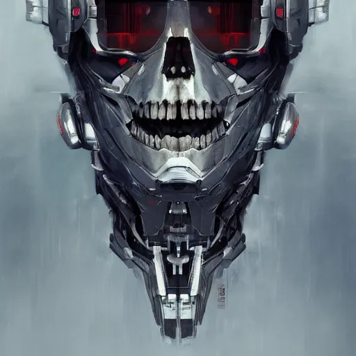 Image similar to portrait of a mecha skull ronin, 8k, hyperdetailed, digital painting, futuristic, trending on CG society