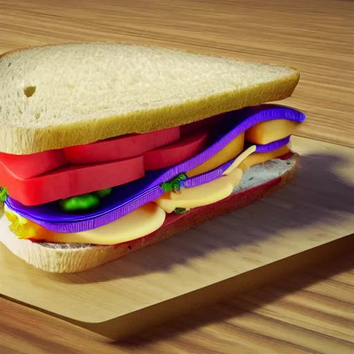 Image similar to a cartoony sandwich eating itself, 3D render, realistic, 4K