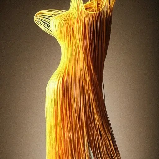 Image similar to a dress made out of spaghetti