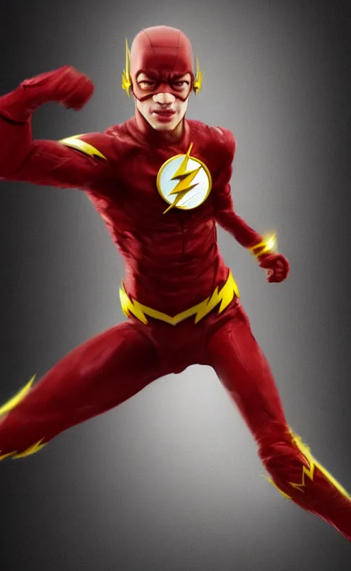 Image similar to ezra miller as flash eating popcorn, very realistic, trendin on artstation