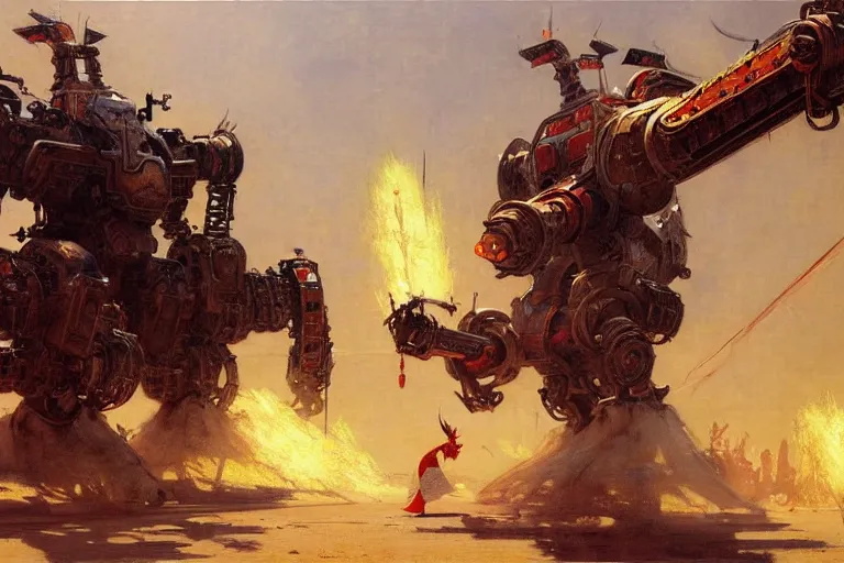 Image similar to wuxia, huge machine robot, painting by gaston bussiere, craig mullins, j. c. leyendecker