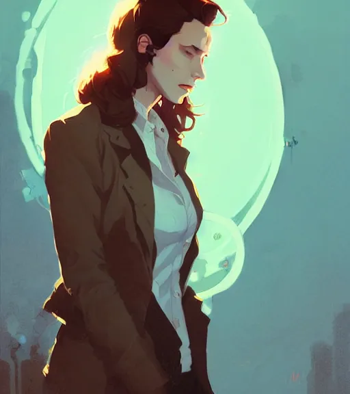 Prompt: portrait of a female john constantine demons around her by atey ghailan, by greg rutkowski, by greg tocchini, by james gilleard, by joe fenton, by kaethe butcher, dynamic lighting, gradient light blue, brown, blonde cream and white color scheme, grunge aesthetic