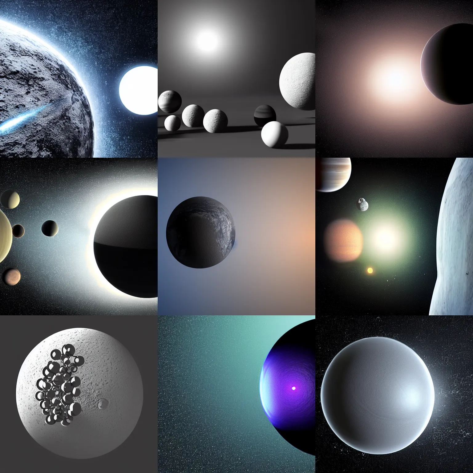 Prompt: planet system as model of atom, black background, vray