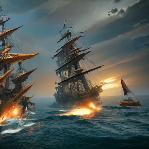 Image similar to ancient ship battle, highly detailed, photorealistic portrait, bright studio setting, studio lighting, crisp quality and light reflections, unreal engine 5 quality render