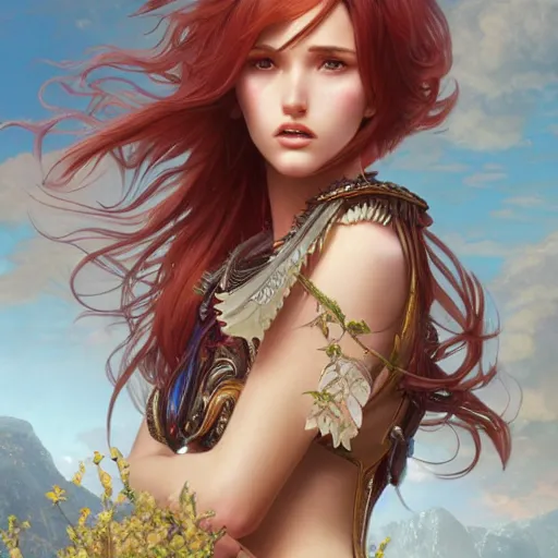 Image similar to ultra realistic illustration, bella thorne as demsel in distress anime, intricate, elegant, highly detailed, digital painting, artstation, concept art, smooth, sharp focus, illustration, art by artgerm and greg rutkowski and alphonse mucha and wlop