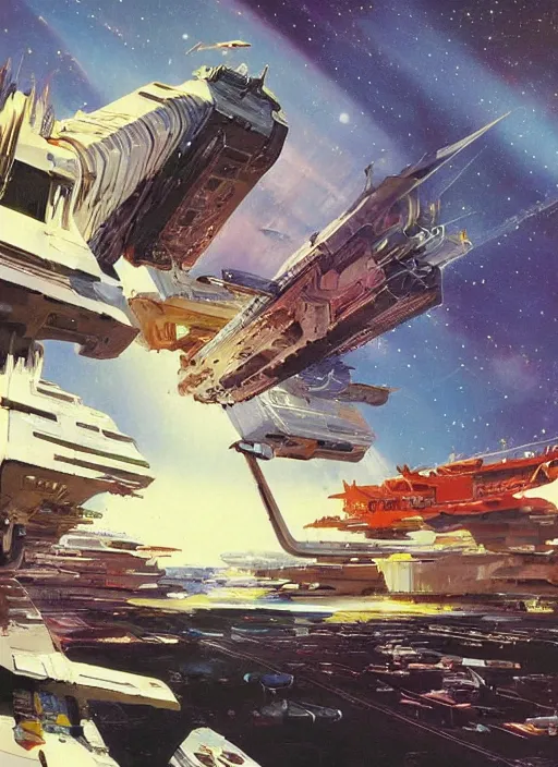 Image similar to spacious bg. minimalistic piece. simplified environment. lonely cosmos. single ship as main subject. masterpiece book cover illustration by the great famous sci - fi artist john berkey.