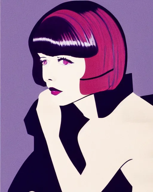 Prompt: colleen moore 2 5 years old, bob haircut, portrait painted by patrick nagel and stanley artgerm, dramatic lighting